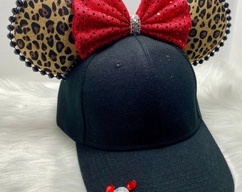 Inspired Wild Animal Kingdom of Cheetah print Minnie Mouse ears OR with combo matching mask set..  Mickey Minnie ears hat mask