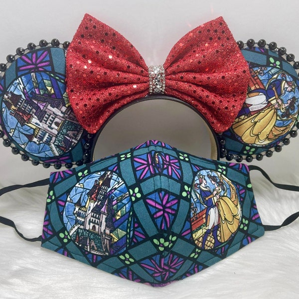 Orecchie da mouse Minnie ispirate OPPURE con set di maschere combinate abbinate. di Vetrate La Bella e la Bestia. Mickey Minnie maschera orecchie