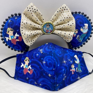 Inspired Pinocchio Minnie Mouse ears  OR with combo matching mask set. Mickey Minnie ears mask
