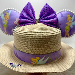 Inspired Tinker Bell Minnie Mouse Straw hat, sun hat Mouse ears  OR with combo matching mask set..  Mickey Minnie straw ears hat.