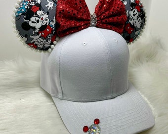 Inspired Vintage Mickey Minnie Mouse ears OR with combo matching mask set.. Mickey Minnie ears hat mask