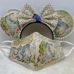 Inspired Minnie Mouse ears OR combo matching mask set Lonely Eeyore.  Mickey Minnie ears mask