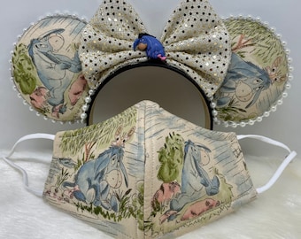 Inspired Minnie Mouse ears OR combo matching mask set Lonely Eeyore.  Mickey Minnie ears mask