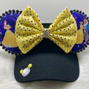 Inspired Minnie Mouse ears OR with combo matching mask set of Beauty and the Beast mickey minnie ears visor mask