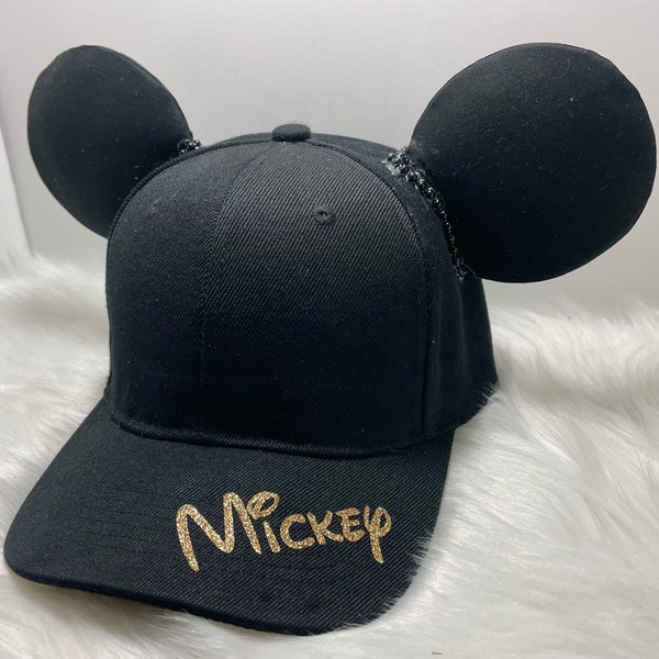Personnalisé personnalisé « Mickey » Mickey BLACK chapeau capuchon souris oreilles OU avec combo assortiment de masques.  Masque chapeau d’oreilles de Mickey