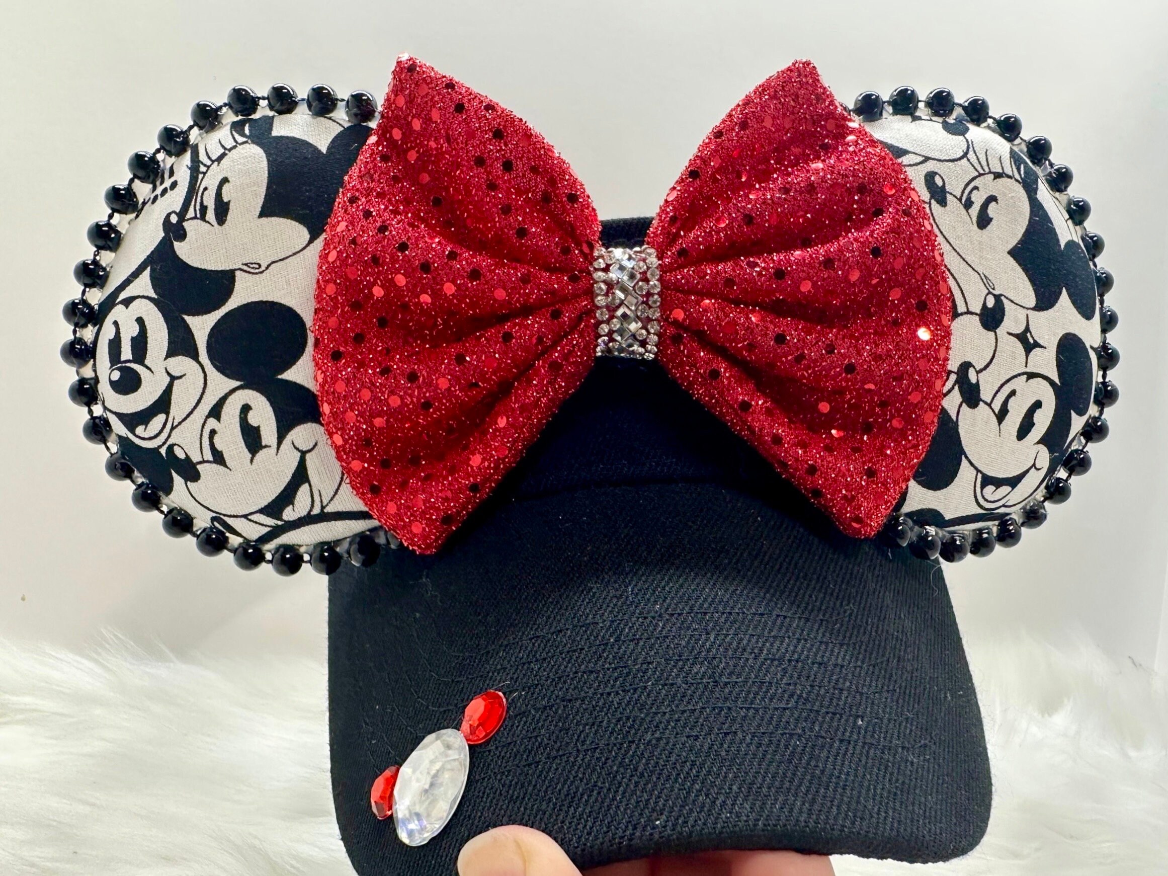 Inspired Mickey Minnie Visor ears  OR with combo matching mask set..  Minnie mouse ear and face mask.