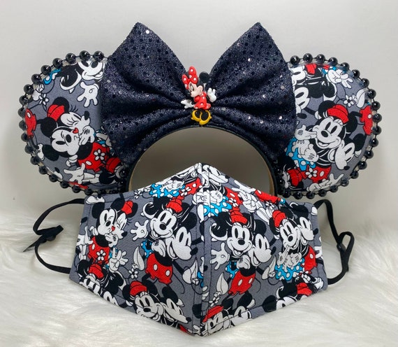 Classic Mickey Minnie Mouse Ears OR Combo Matching Mask Set. 