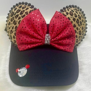 Inspired Minnie Mouse ears OR with combo matching mask set. Animal Kingdom Cheetah print mickey minnie ears visor mask
