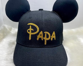 Personalized Custom made "Papa" Mickey hat cap mouse ears OR with combo matching mask set.  Mickey ears hat mask