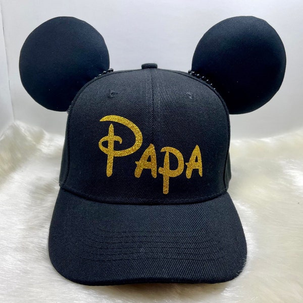 Personnalisé personnalisé « Papa » Mickey chapeau capuchon souris oreilles OU avec combo assortiment de masques.  Masque chapeau d’oreilles de Mickey