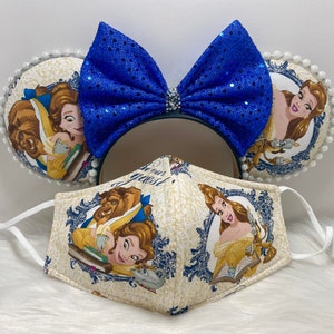Inspired Minnie Mouse ears OR with combo matching mask set. Beauty and the Beast mickey minnie ears mask