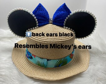 Vintage Disney Mickey and Minnie Straw Hat Inspired Vintage Mickey Minnie Mouse Straw Hat, Sun Hat  main image 4