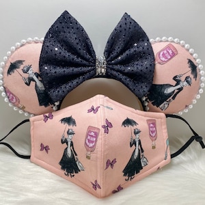 Inspired Minnie Mouse ears OR combo matching mask set Mary Poppins. Mickey Minnie ears mask