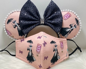 Inspired Minnie Mouse ears OR combo matching mask set Mary Poppins. Mickey Minnie ears mask