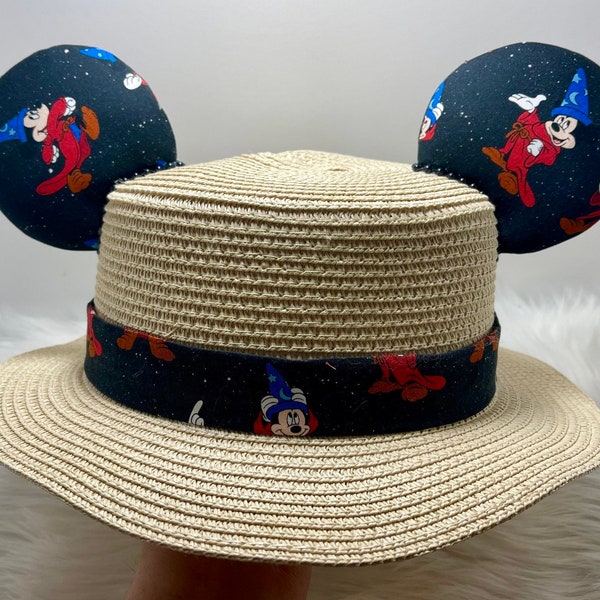 Inspired Fantasia Wizard Mickey Chapeau de paille, chapeau de soleil Oreilles de souris OU avec combo assorti masque ensemble..  Mickey Minnie oreilles de chapeau de paille