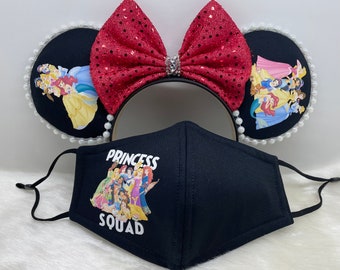 Orelhas inspiradas no Princess Squad OU com conjunto de máscaras combinadas. Máscara de orelhas do Mickey Minnie