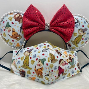 Geïnspireerde Seven Dwarfs Snow White Minnie-oren OF met bijpassende combo-maskerset. Zeven dwergen Dopey and Happy