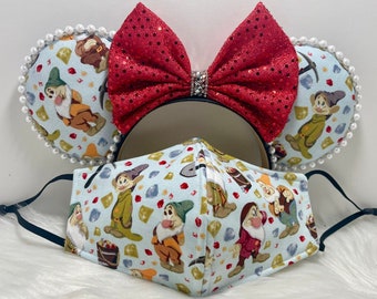 Inspired Seven Dwarfs Snow White Minnie ears OR with combo matching mask set. Seven dwafts Dopey and Happy