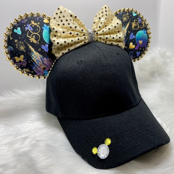 Chapeau Mickey inspiré avec oreilles OU avec ensemble de masque assorti combo. du 50e anniversaire. Offre limitée d’impression personnalisée