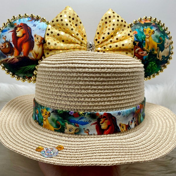 Inspiré Le Roi Lion Simba Mickey Chapeau de paille, chapeau de soleil Oreilles de souris OU avec combo ensemble de masque assorti..  Mickey Minnie oreilles de chapeau de paille