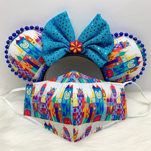 Inspiré C’est un petit monde Minnie Souris oreilles OU avec combo assorti ensemble de masques..  Masque d’oreilles Mickey Minnie