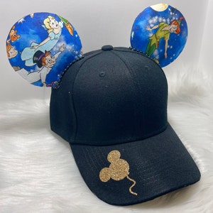 Inspired Peter Pan Tinkerbell Wendy Mickey Minnie Mouse ears   OR with combo matching mask hat set.  Custom print fabric limited supply