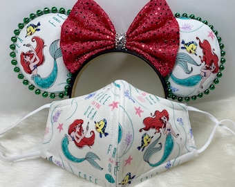 Orelhas inspiradas na Minnie Mouse OU com conjunto de máscaras combinadas. de Ariel, a Pequena Sereia. Máscara de orelhas do Mickey Minnie