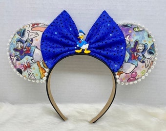 Inspired Donald Duck Minnie Mouse ears, Mickey ears.  Mickey Minnie ears very rare print