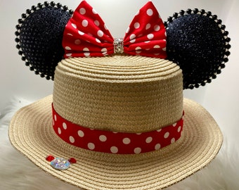 Disney Straw Sun Bucket Hat Minnie Mouse Bow‎ Polka Dots say Minnie Mouse OSFM BRAND NEW Disney Straw Bucket Hat Minnie Mouse Bow Polka  main image 3