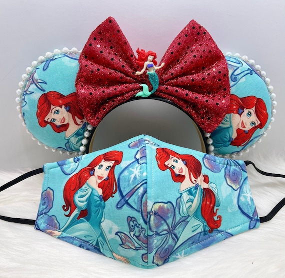 Inspired Vintage Ariel the Little Mermaid Minnie Mouse Ears OR Combo  Matching Mask Set Very Rare Print Only a Few Available. -  Canada