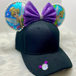 Inspired Peter Pan Tinkerbell Mickey Minnie Mouse ears OR with combo matching mask set.  Custom print fabric limited supply