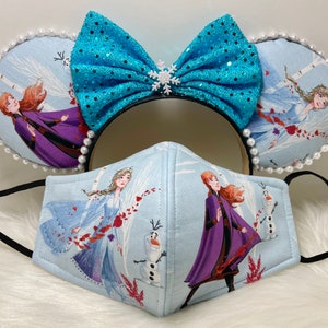 Inspired Minnie Mouse ears OR with combo matching mask set. of Disney Frozen Elsa and Anna. Mickey Minnie ears mask
