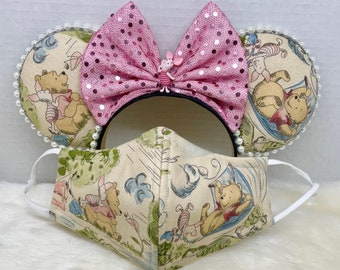 Inspired Minnie Mouse ears  OR with combo matching mask set. of Winnie the Pooh and Piglet. Mickey Minnie ears mask