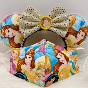 Inspired Minnie mouse ears OR with combo matching mask set. of Belle Beaty and the Beast. Mickey Minnie ears mask