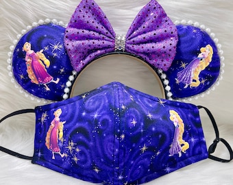 Orelhas inspiradas na Minnie Mouse OU com conjunto de máscara combinada de Tangled Rapunzel. Máscara de orelhas do Mickey Minnie (roxa)
