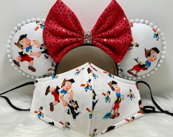 Inspired Pinocchio Minnie ears  OR with combo matching mask set..  Mickey Minnie ears mask.