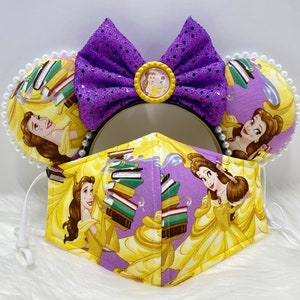 Inspired Minnie Mouse ears OR with combo matching mask set. Belle Beauty and the Beast. Mickey Minnie ears mask