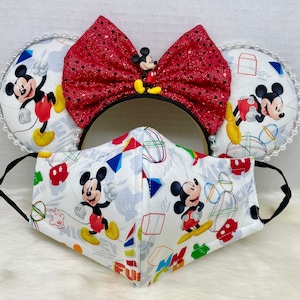 Inspired Mickey Mouse ears OR with combo matching mask set.. Mickey Minnie ears mask. Custom very rare print