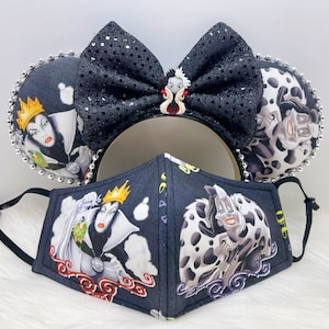 Inspiriert Minnie Maus Maus Ohren ODER Kombi Maske Set von Villians, Evil Queen Ohren Maske, Cruella Ohren Maske.  Seltenes Stück