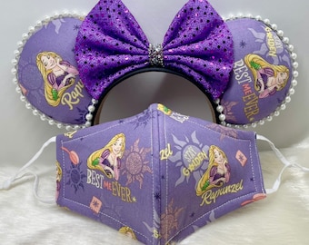 Oreilles Minnie Mouse inspirées OU avec ensemble de masques assortis combo de Tangled Rapunzel. Masque d’oreilles Mickey Minnie