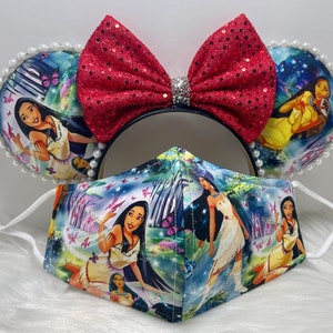Inspired Pocahontas Mice Minnie ears OR with combo matching mask set..  Very rare print and limited supply.
