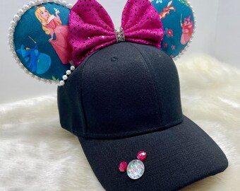 Inspired Princess Aurora and fairies Minnie Mouse hat cap with mouse ears  OR with combo matching mask set..  Mickey ears of Sleeping Beauty