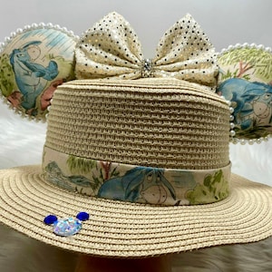 Inspiró al amigo de Winnie the Pooh, Eeyore, sombrero de paja, sombrero para el sol, orejas de ratón O con conjunto combinado de máscaras a juego.. Orejas de sombrero de paja de Mickey Minnie
