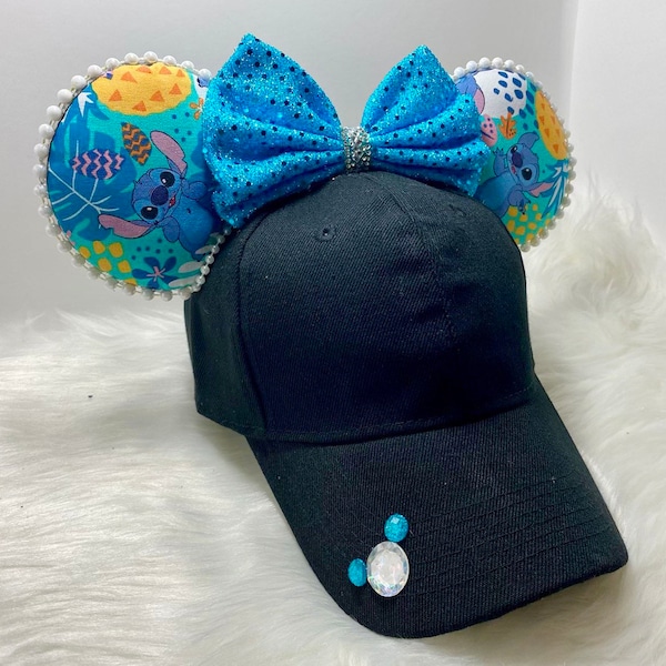 Inspiré des oreilles de souris chapeau chapeau Mickey OU avec ensemble de masques assortis combo de point tropical. Masque chapeau oreilles de Mickey. Tissu imprimé personnalisé