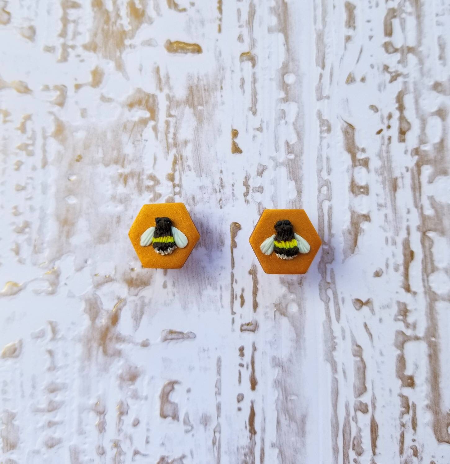 Yellow gold studs Hypoallergenic studs Polymer clay jewelry