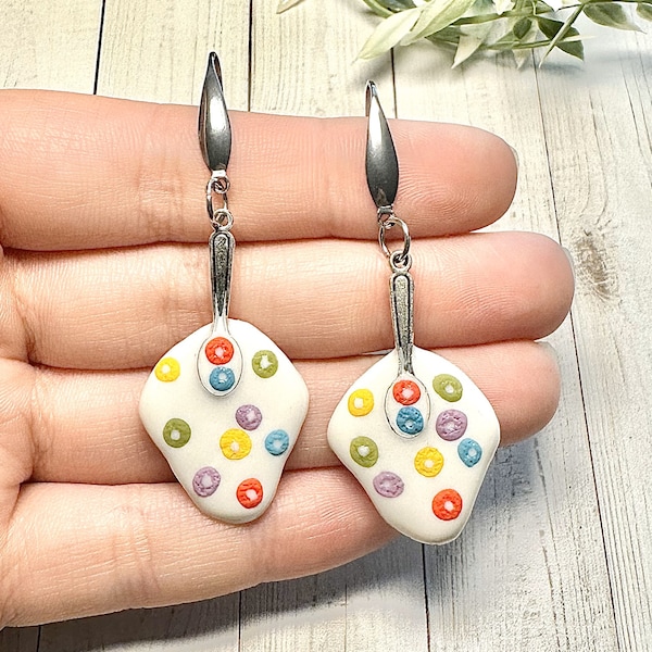 Cereal Dangle Earrings, Polymer Clay Earrings, Hypoallergenic, Handmade Jewelry, Sensitive Ears, Unique Earrings, Froot Loops, PoppinPinsBC