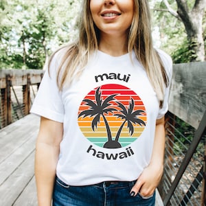 Retro Maui Hawaii Palm Trees Vacation T-Shirt Mens Maui Shirt Womens Maui Shirt Retro Sunset Shirt Adult Unisex Hawaii Shirt Hawaiian Island