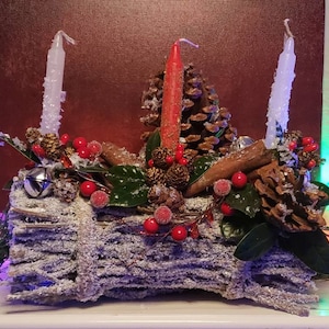 Handmade Yule Log – Rustic Winter Solstice Decor | Pagan Holiday Centerpiece | Yuletide Altar Decoration