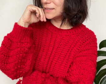 Crochet Sweater Pattern PDF | Arrebol Sweater | Oversized Crochet Pullover | Puff Sleeve Sweater | English & Spanish Pattern