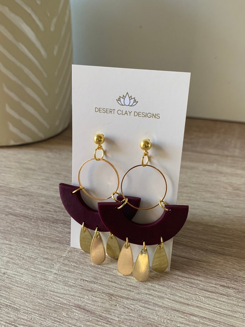 Wine Clay Earrings Gif for Her Affordable Fashion Sage Brass Dangles Trending Polymer Clay Earrings Free Shipping